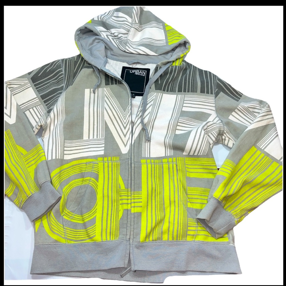 Urban Heritage gray Yellow White Full ZIP Geometric Jacket Sweatshirt Hoodie LRG